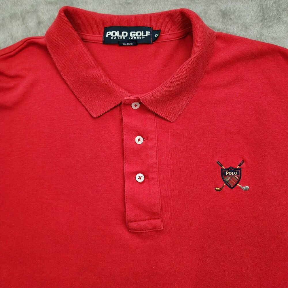 VTG Polo Golf Shirt XXL Red Made in USA Crossed Clubs Logo Rare - Picture 4 of 13